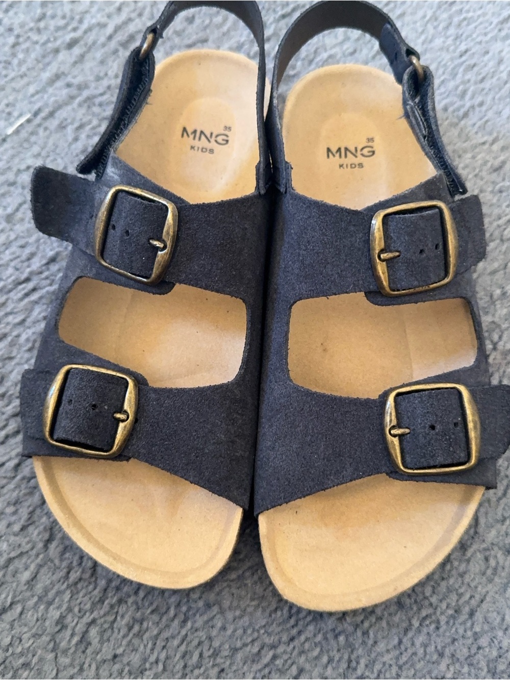 MANGO Kids Navy Suede Double Buckle Sandals